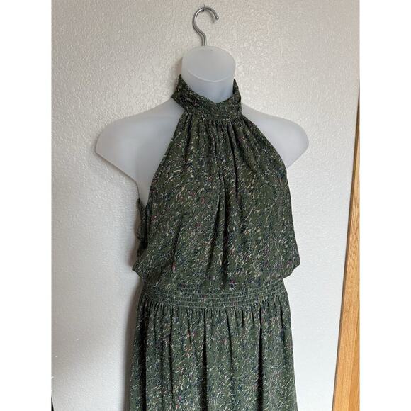 Ramy Brook Belle Halter Neck Dress XL Green Printed Chiffon - Picture 2 of 7